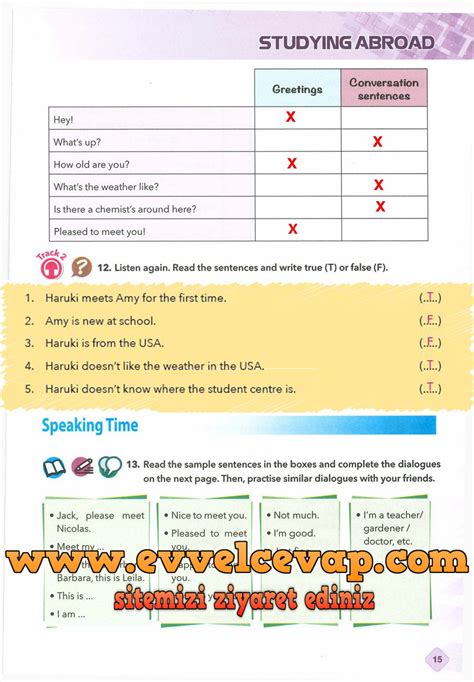 9 sınıf ingilizce sayfa 15 cevapları